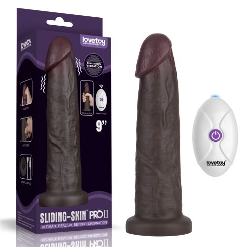 9" Vibrating Sliding Skin Pro II Silicone Dong (Black)